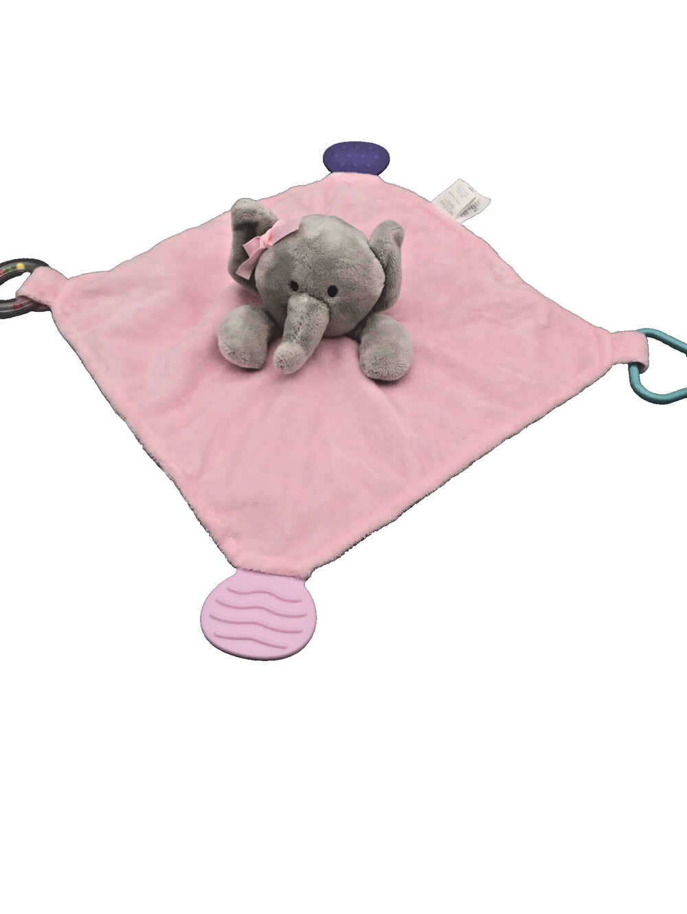 Modern Baby Elephant Pink Plush Security Blanket Lovey Teether Rattle 11”